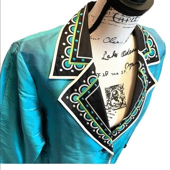 Bob Mackie Qvc Blazer Jacket Blue Size Large Oversized Funky Formal Statement - Picture 2 of 10